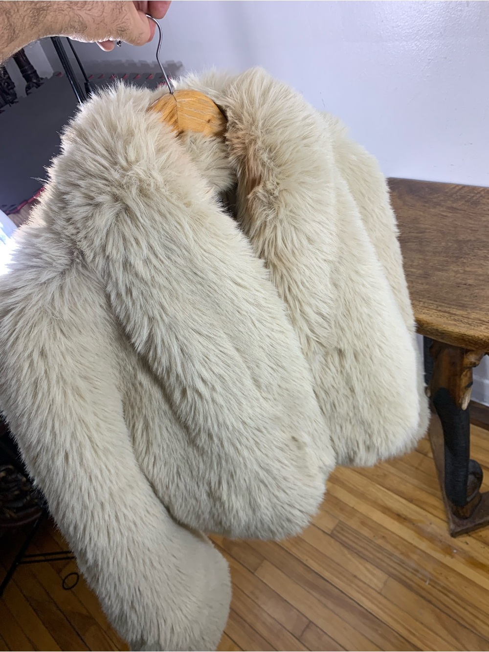 ZARA Vintage Y2K Cream Beige Faux Fur Cropped Jacket Coat Shaggy Plush